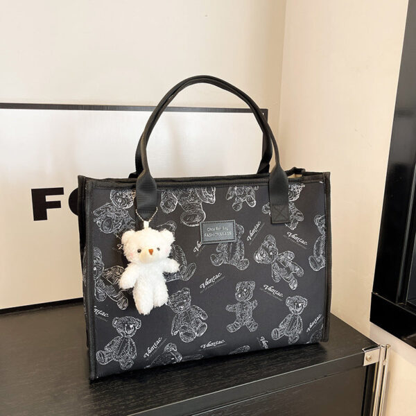 Large capacity canvas tote bag women 2025 Japanese cartoon portable shopping bag commuter bag going out travel mommy bag