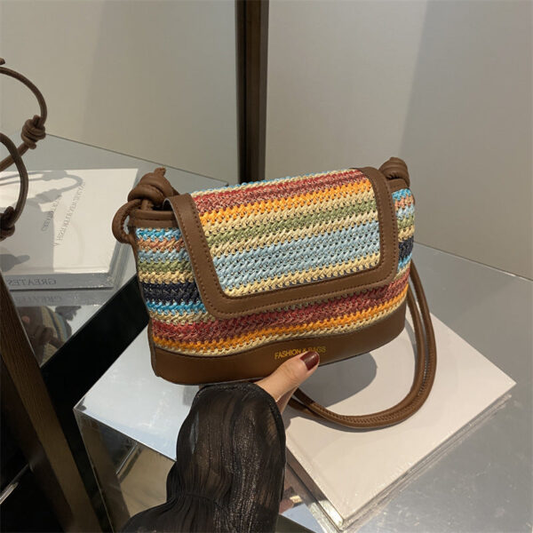 2024 Rainbow straw small bag women's new trendy summer fashion woven shoulder messenger bag bucket women's bag