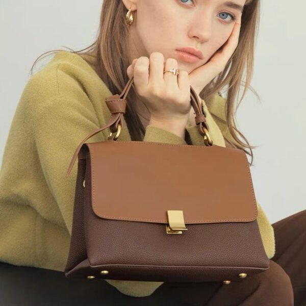Leather oblique span women's bag processing custom brand shoulder bag ODM foundry OEM leather handbag