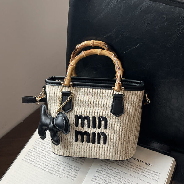 Women's bag 2025 new fashion trend bucket bag straw bamboo tote bag seaside beach shoulder bag