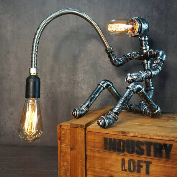 Retro industrial style ornament Edison creative water pipe robot desk lamp gift coffee bar bedside decorative lamp