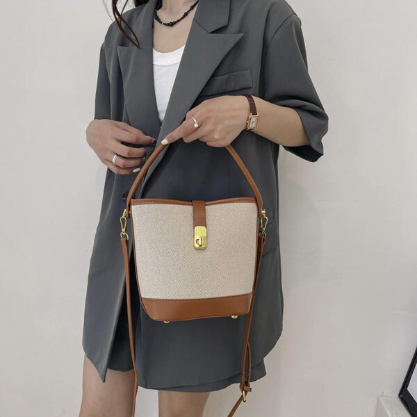 2025 new trendy fashion portable bucket bag niche design contrasting color splicing shoulder messenger bag